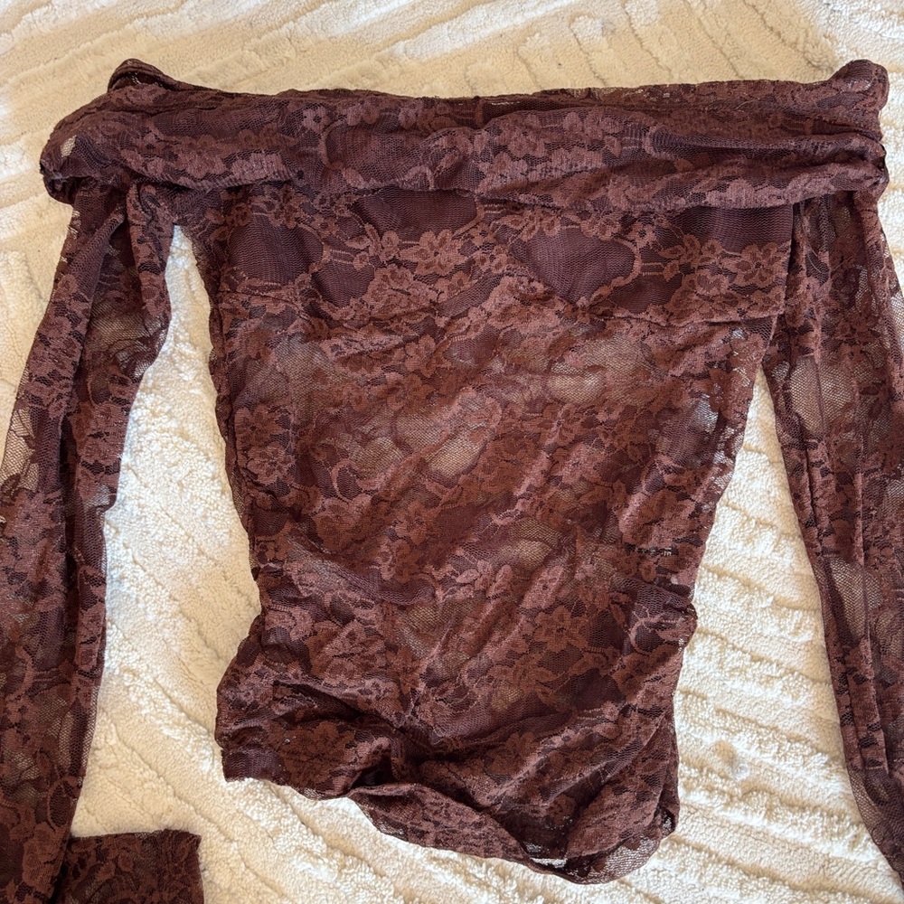 SHEIN Brown Lace Off-Shoulder Blouse